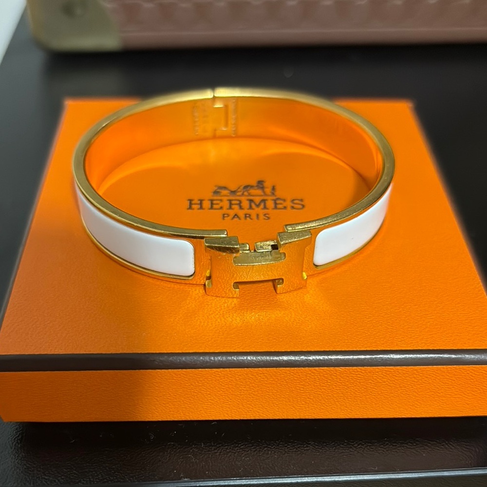 Gold and White Clic H Bracelet